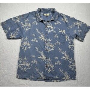 Tommy Bahama Men's Hawaiian Shirt Large 100% Silk Palm Leaves Blue Tropical